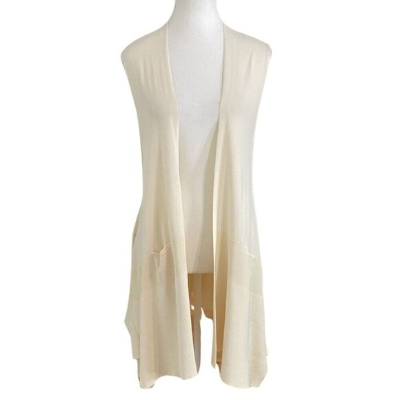 UCHUU MONTREAL CREAM SLEEVELESS SLOUCHY LONG THIN KNIT OPEN CARDIGAN VEST - S/M - Picture 1 of 9